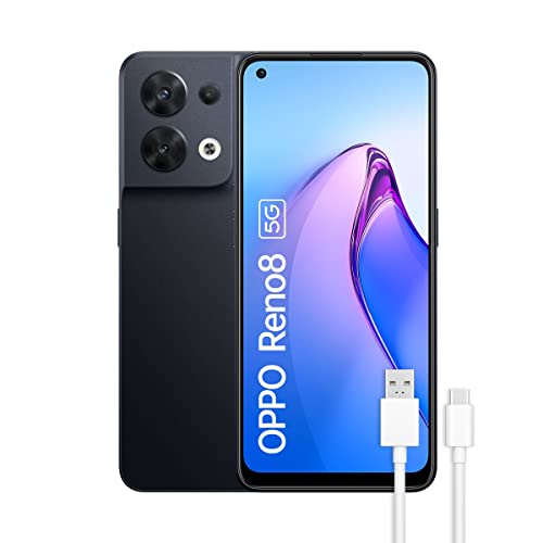 OPPO Reno8 5G – Teléfono Móvil Libre, 8GB+256GB, Cámara 50+8+2+32 MP, Smartphone Android, Batería 4500mAh, Carga Rápida 80W, Dual Nano SIM – Negro